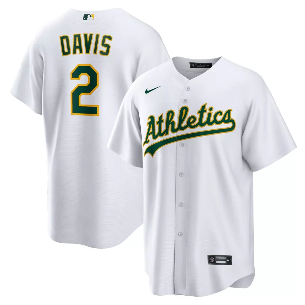 Davis 2 Athletics Jersey White Men Green Gold Home Replica