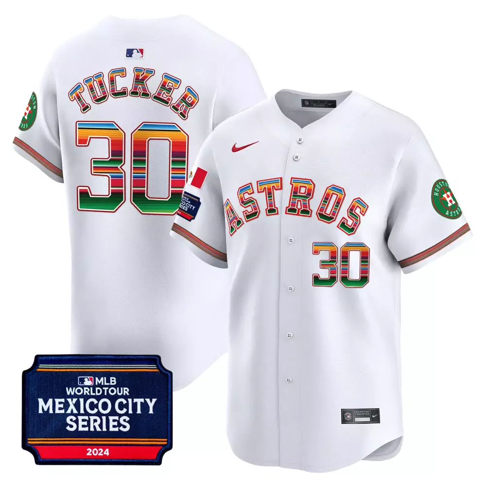 Tucker Mexico 30 Astros Jersey White City Series 2024 Men Custom Design Multi-color Striped Pattern