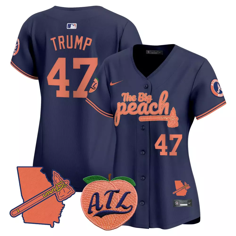Trump Big 47 Atlanta Braves Jersey Navy Blue City Connect Georgia Outline Tomahawk Atl Peach