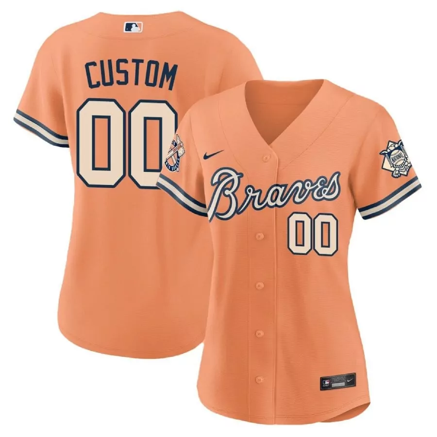 Custom Braves Jersey Orange National League Navy White Flex All Stitched