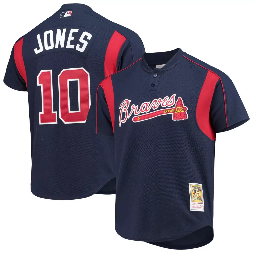 Chipper Jones 10 Braves Jersey Navy Champion Collection Men Red Cooperstown
