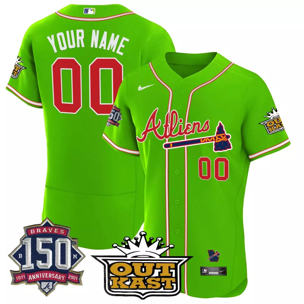 Custom Atlanta Braves Jersey Green Outkast 150th Anniversary 1871-2021 2021 Men Red