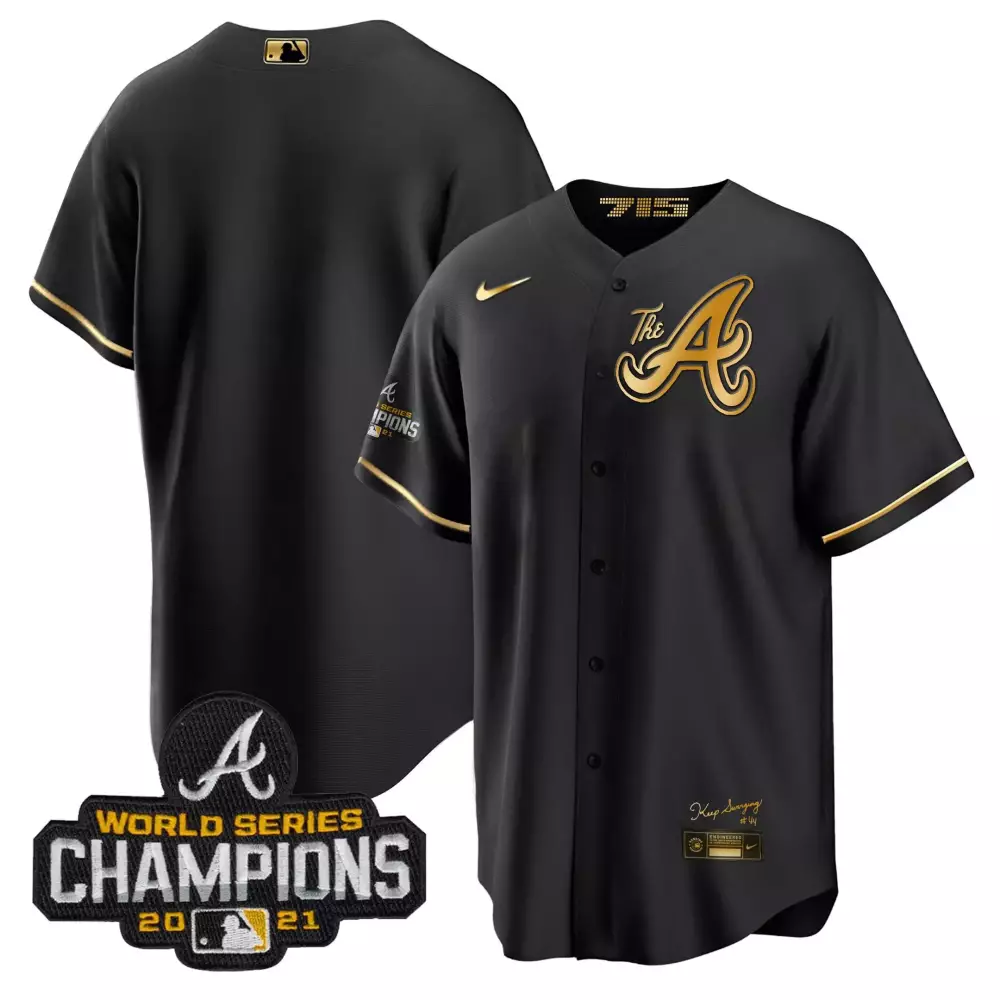Ronald Acua Jr. 13 Atlanta Braves Jersey Black World Series Champions 2021 Men Gold