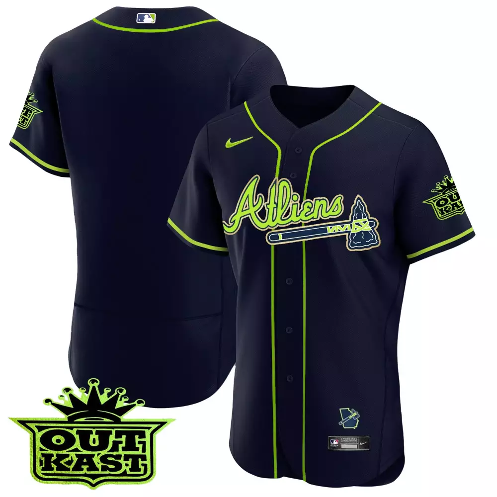 Aliens Atlanta Braves Jersey Navy Outkast 2024 Men Replica Alternate Custom Design