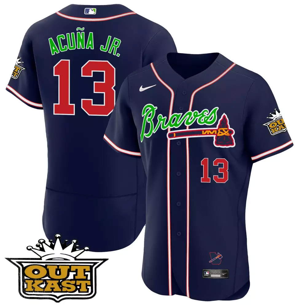 Acuna Jr. 13 Braves Jersey Navy 1996 World Series Men MLB Red White All Stitched