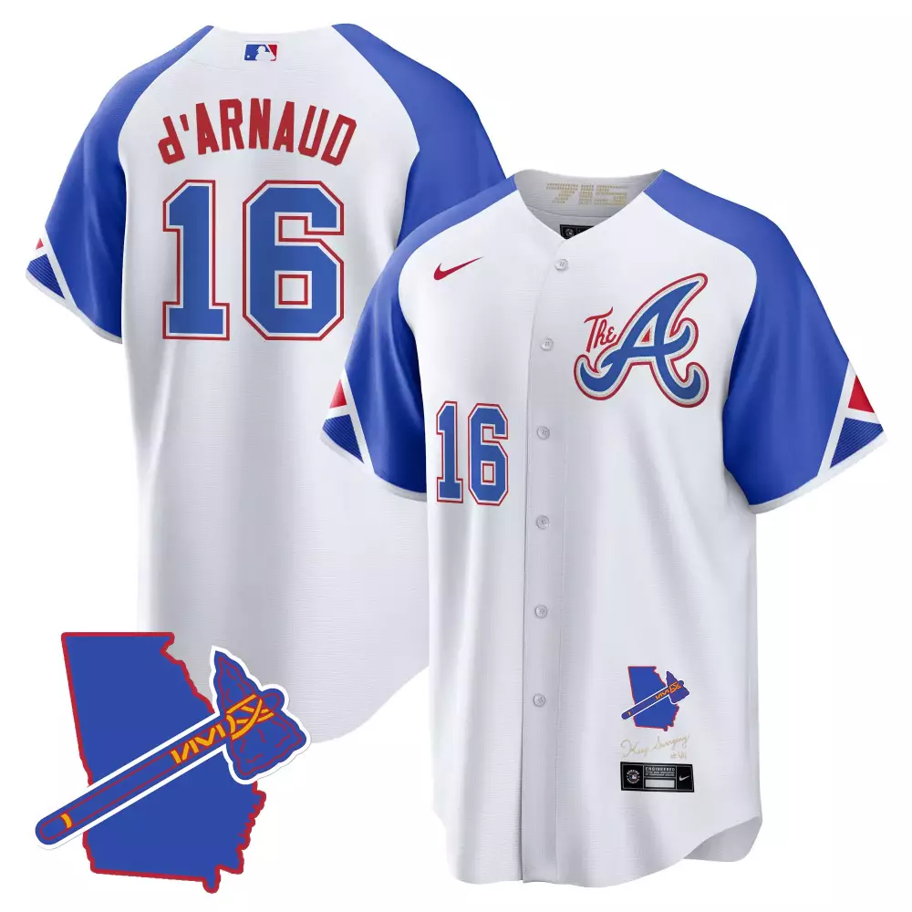D Arnaud 16 Atlanta Braves Jersey White Men Alternate Blue Red All Stitched Vapor