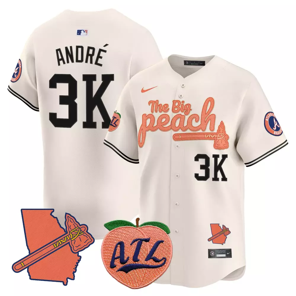 André Atlanta Braves Jersey Cream City Connect Georgia State Outline Tomahawk Peach 'atl' Lettering 2023