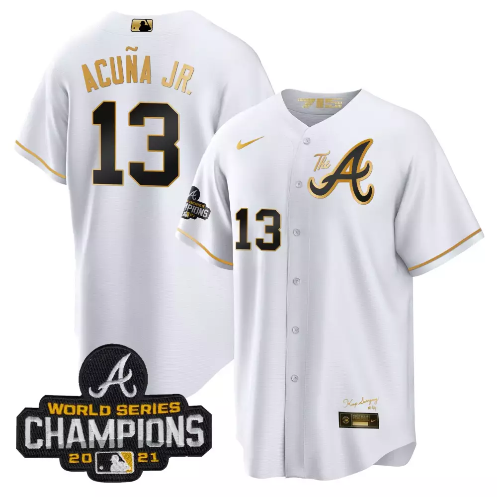 Ronald Acua Jr. 13 Atlanta Braves Jersey White World Series Champions 2021 Men Alternate