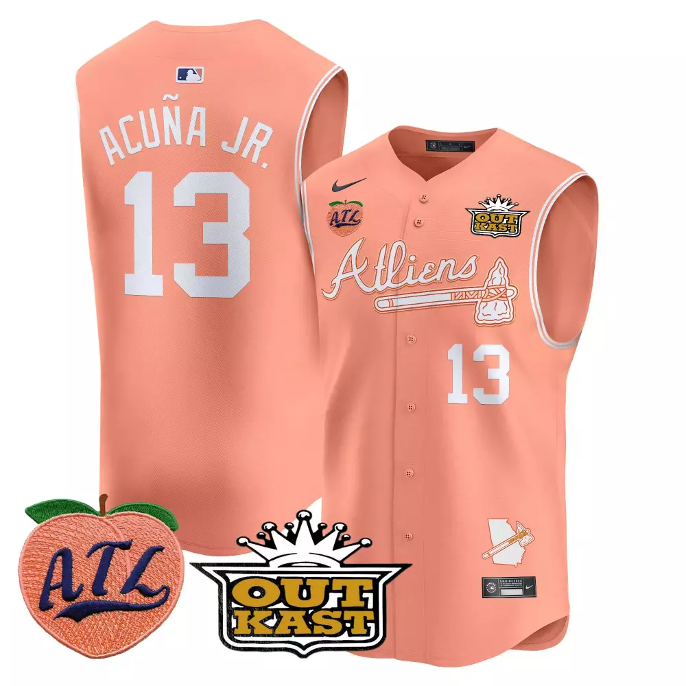 Acua Jr. 13 Atlanta Braves Jersey Peach Outkast X Atl 2024 Men Alternate Split Design