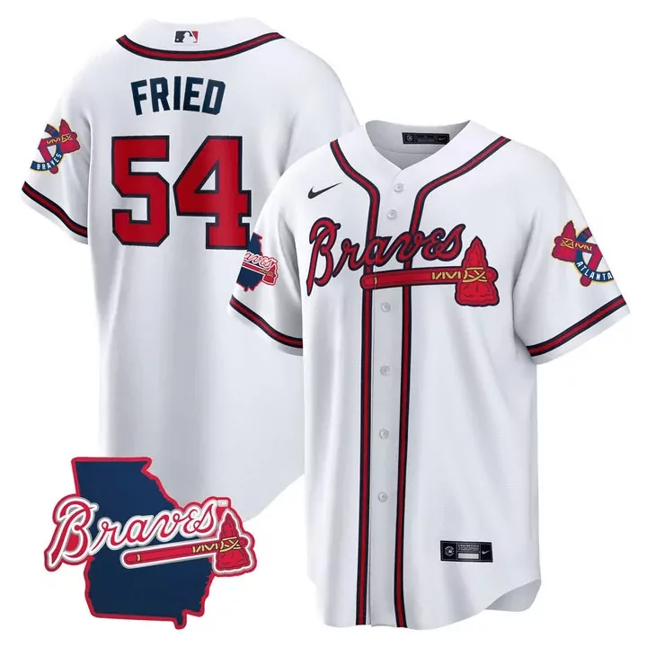 Max Fried 54 Braves Jersey White Atlanta State Outline Men Red Navy Stitched
