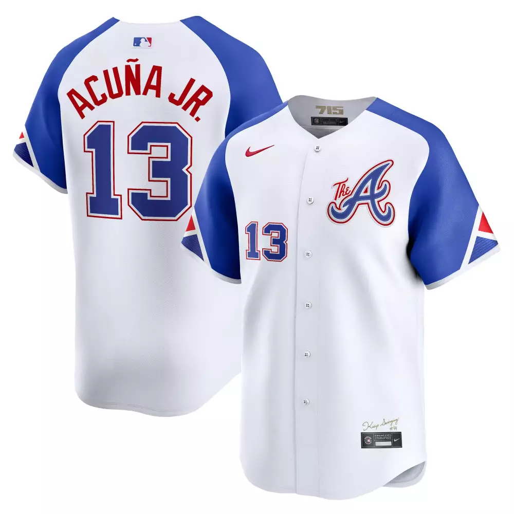 Acua Jr. 13 Atlanta Braves Jersey White 715 Men Blue Red Stitched