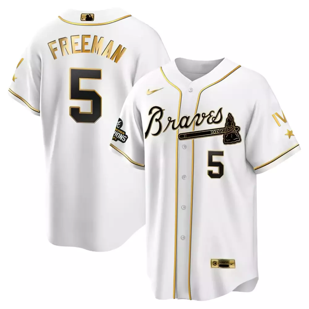 Freddie Freeman 5 Braves Jersey White 2021 World Series Champions Men Black Gold