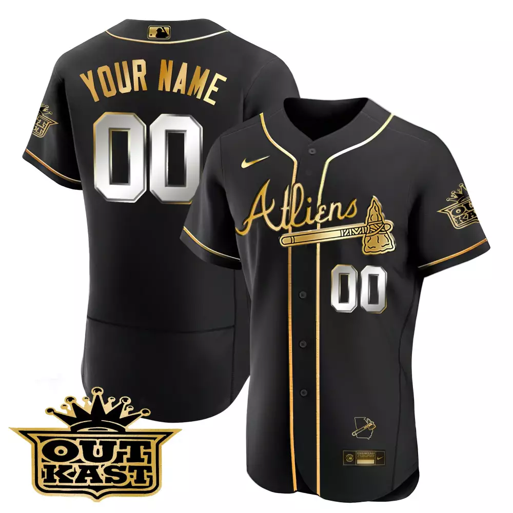 Custom Braves Jersey Black Men Gold All Stitched Vapor