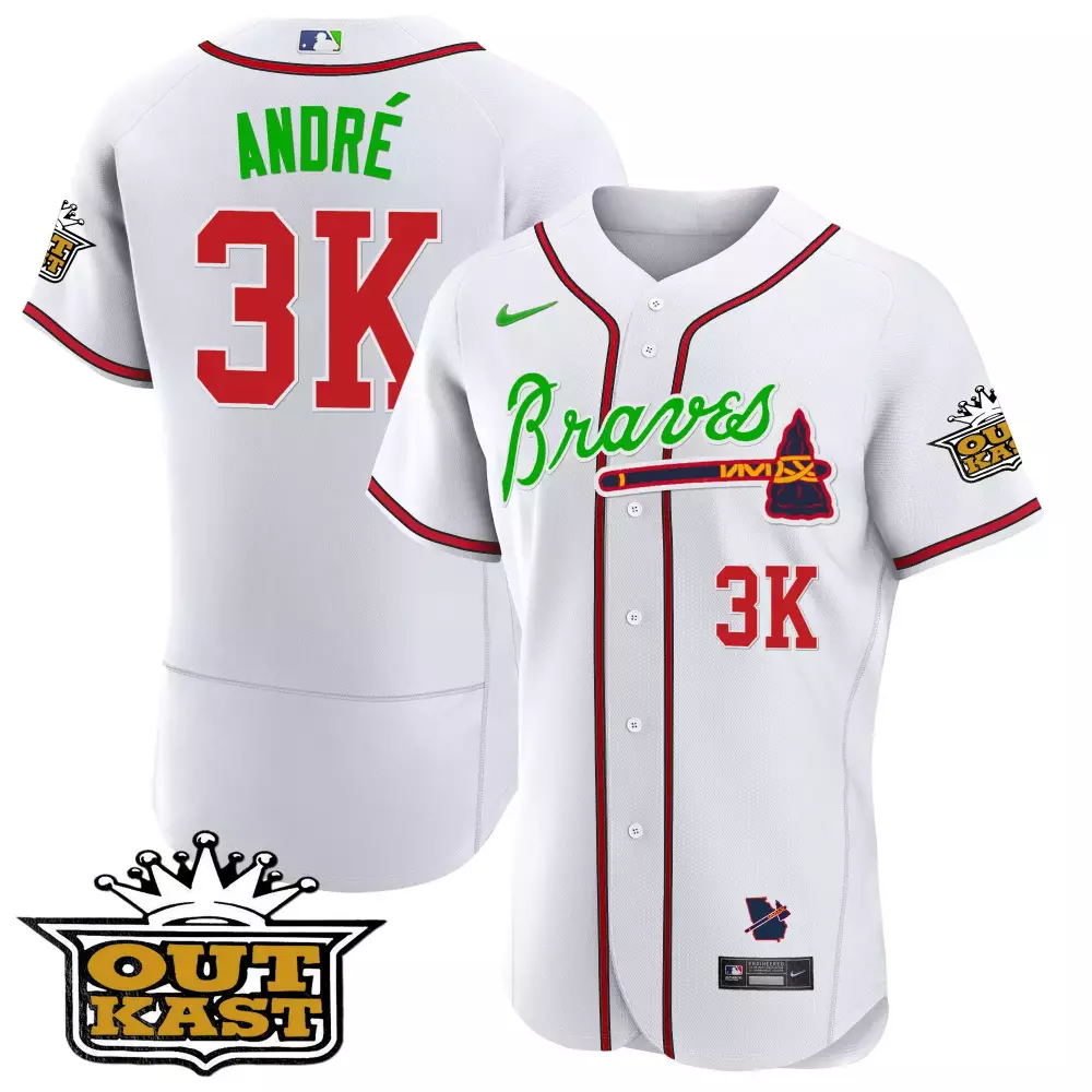 Andre Outkast 33 Atlanta Braves Jersey White Collaboration 100th Anniversary Georgia State Outline 2023