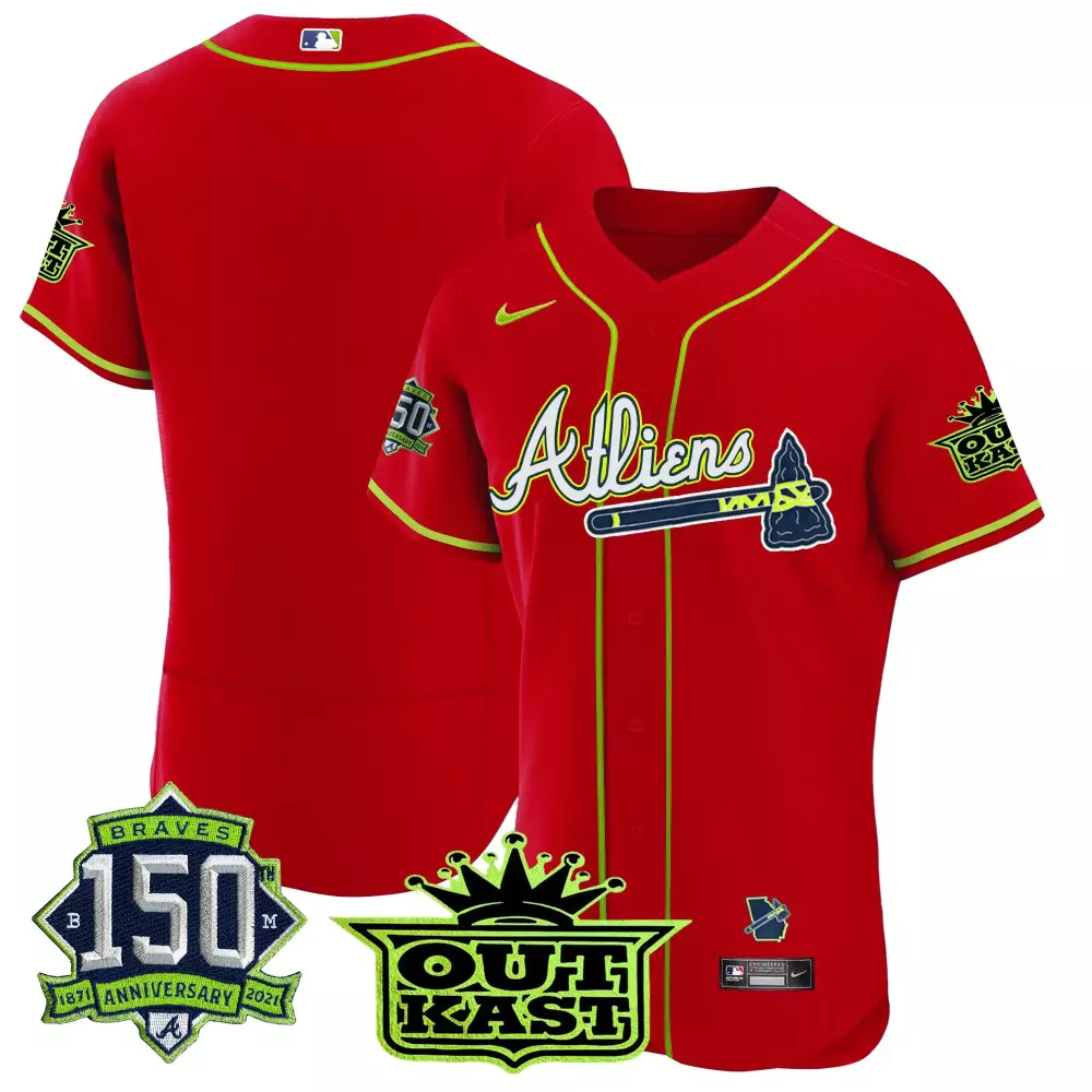Atliens Braves Jersey Red Outkast 150th Anniversary 2021 Men Lime Green Navy Blue