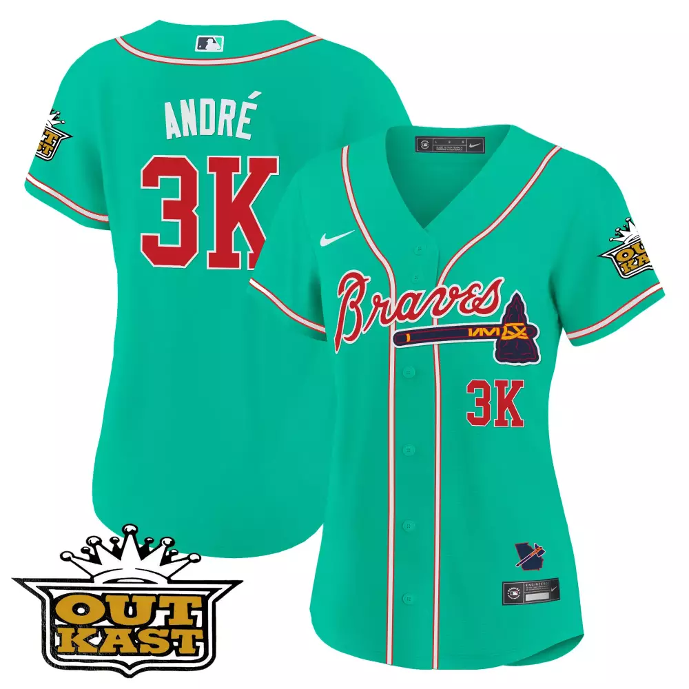 Andr Outkast 3 Braves Jersey Green Men Red White Stitched