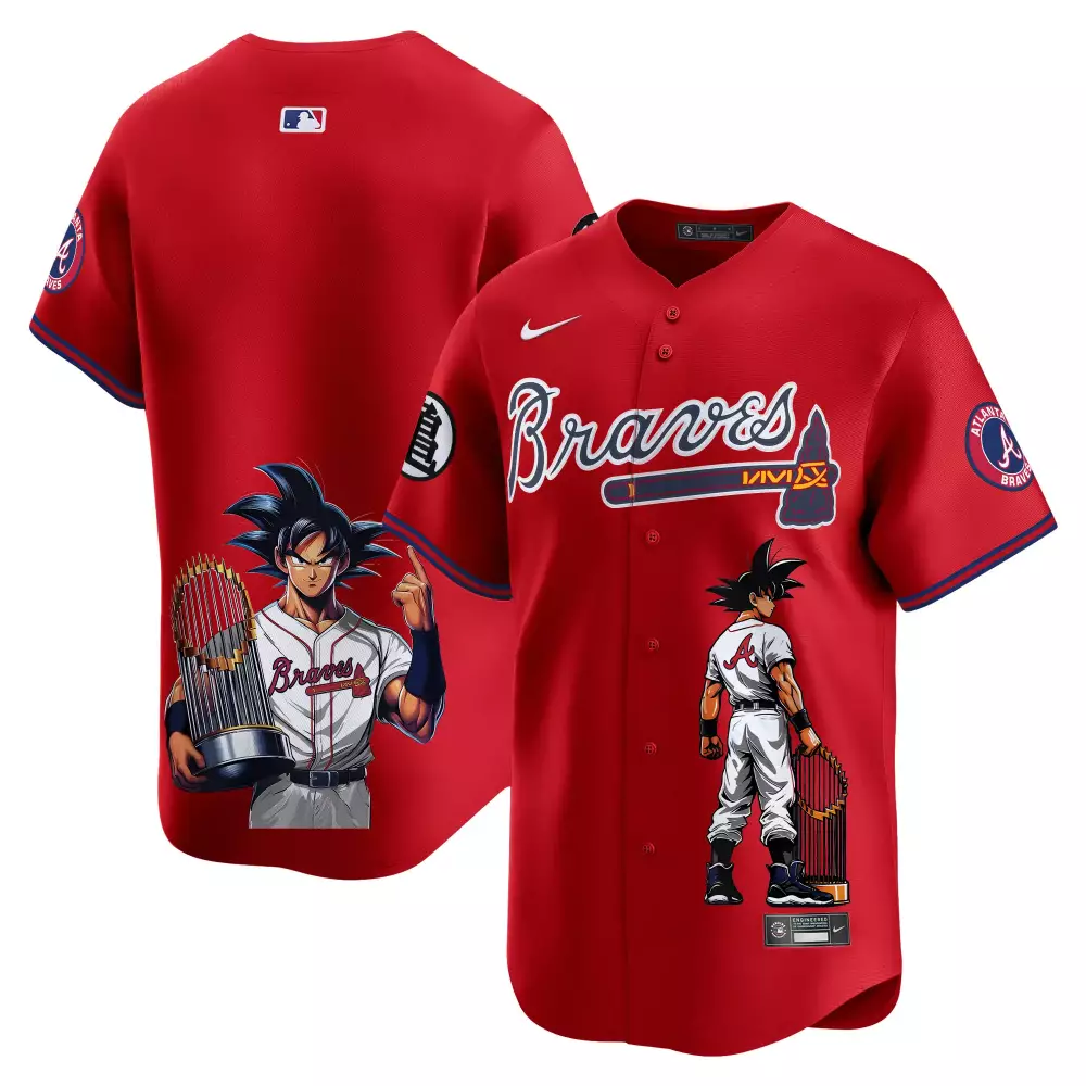 Goku Atlanta Braves Jersey Red Dragon Ball Z Crossover Men White Navy Blue Unisex
