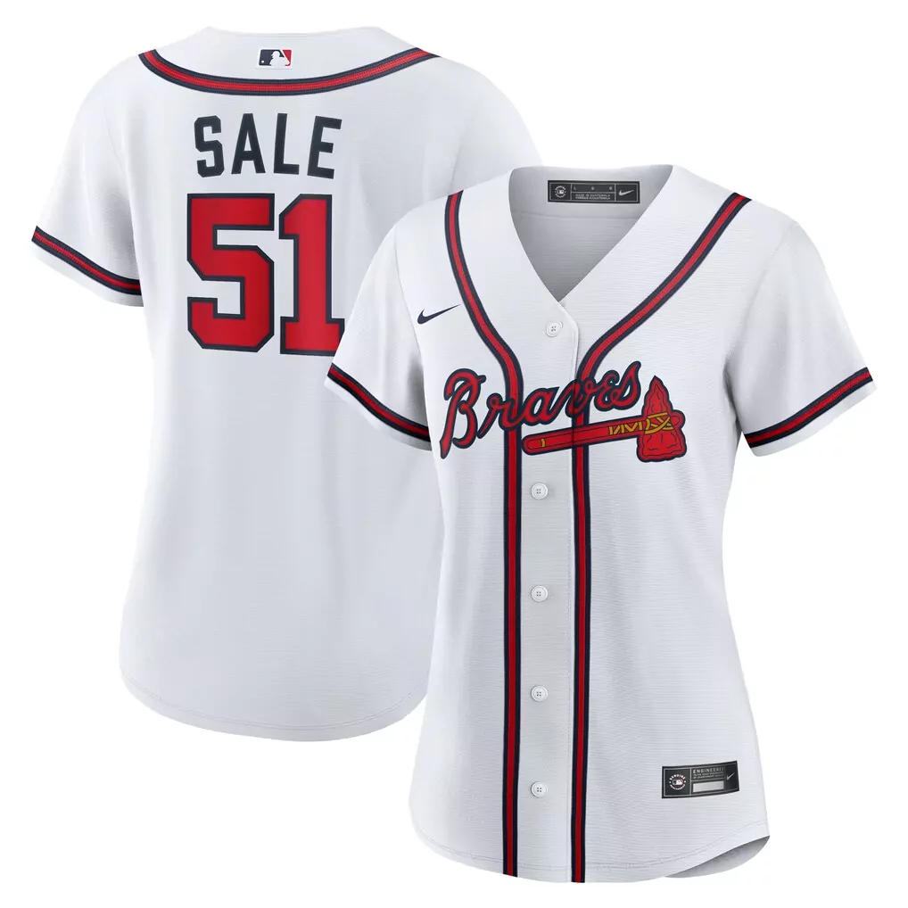 Chris Sale 51 Braves Jersey White Men Red Navy Home Replica