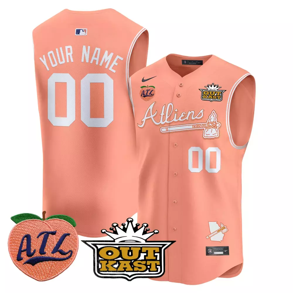 Custom Atlanta Braves Jersey Peach Outkast Georgia Outline 2023 Men Alternate Split Design
