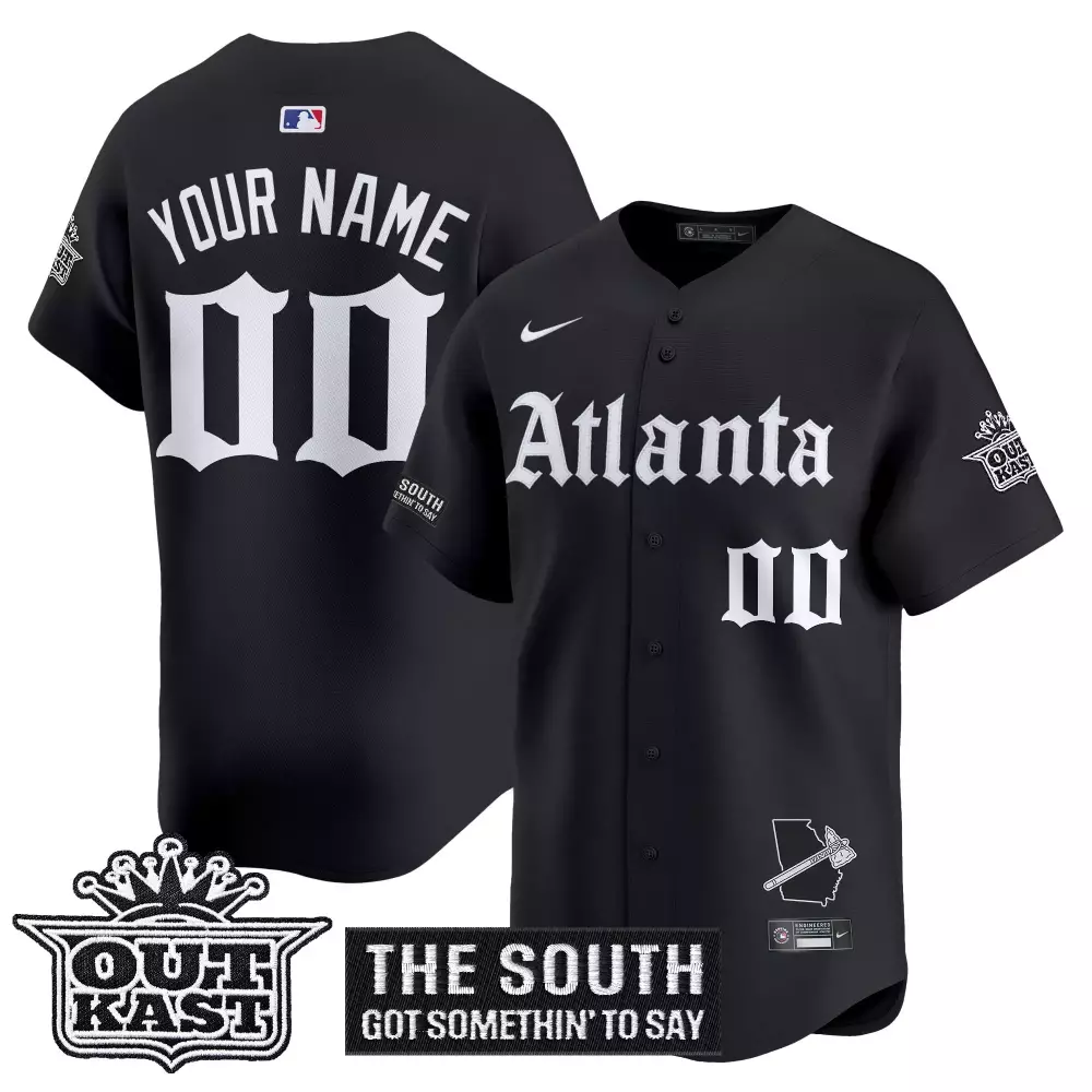 Custom Atlanta Braves Jersey Black Outkast Men White