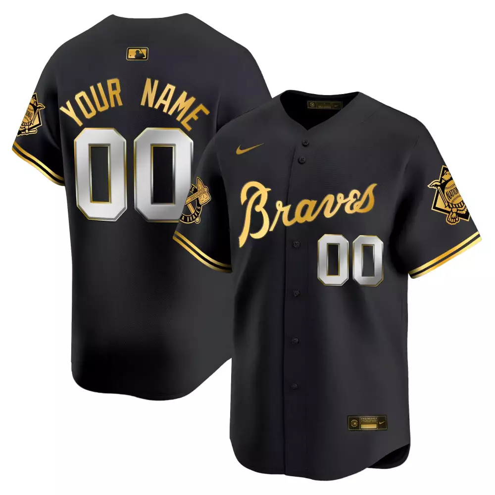 Custom Braves Jersey Black National League Championship Series Men Gold Silver All