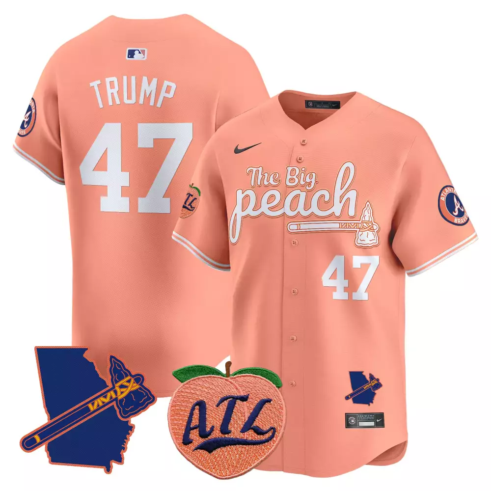 Donald Trump 47 Atlanta Braves Jersey Peach The Big Georgia Map Tomahawk Atl Men