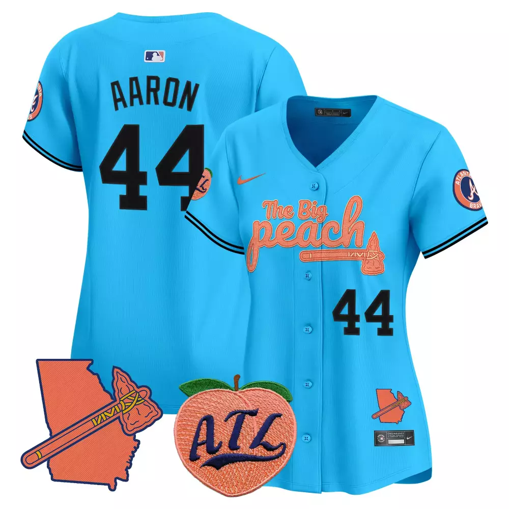 Aaron Big 44 Atlanta Braves Jersey Blue The Peach Georgia Shape Tomahawk 2024 Men