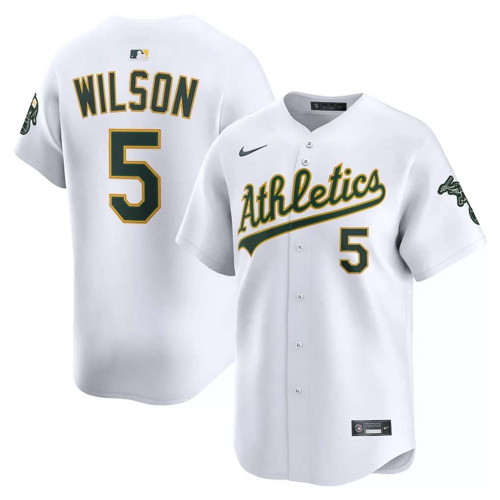 Weston Wilson 5 Athletics Jersey White Men Green Gold Home Limited