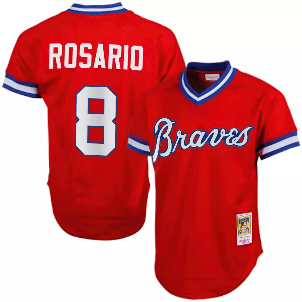 Eddie Rosario 8 Braves Jersey Red Mitchell Ness Men White Blue Throwback All Stitched