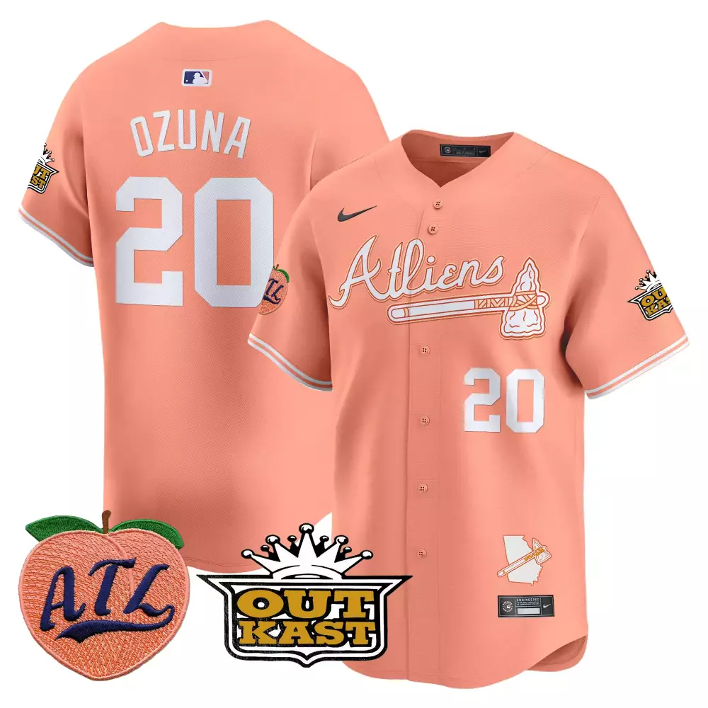Ozuna Peach 20 Atlanta Braves Jersey Outkast Collaboration Atl Georgia Outline 2023