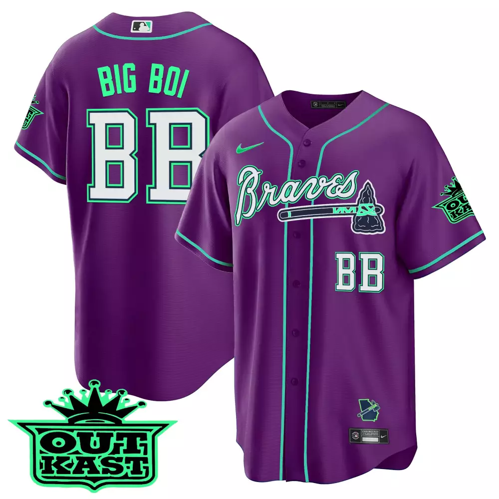 Big Boi 88 Braves Jersey Purple Outkast Georgia State Outline 2024 Men Alternate