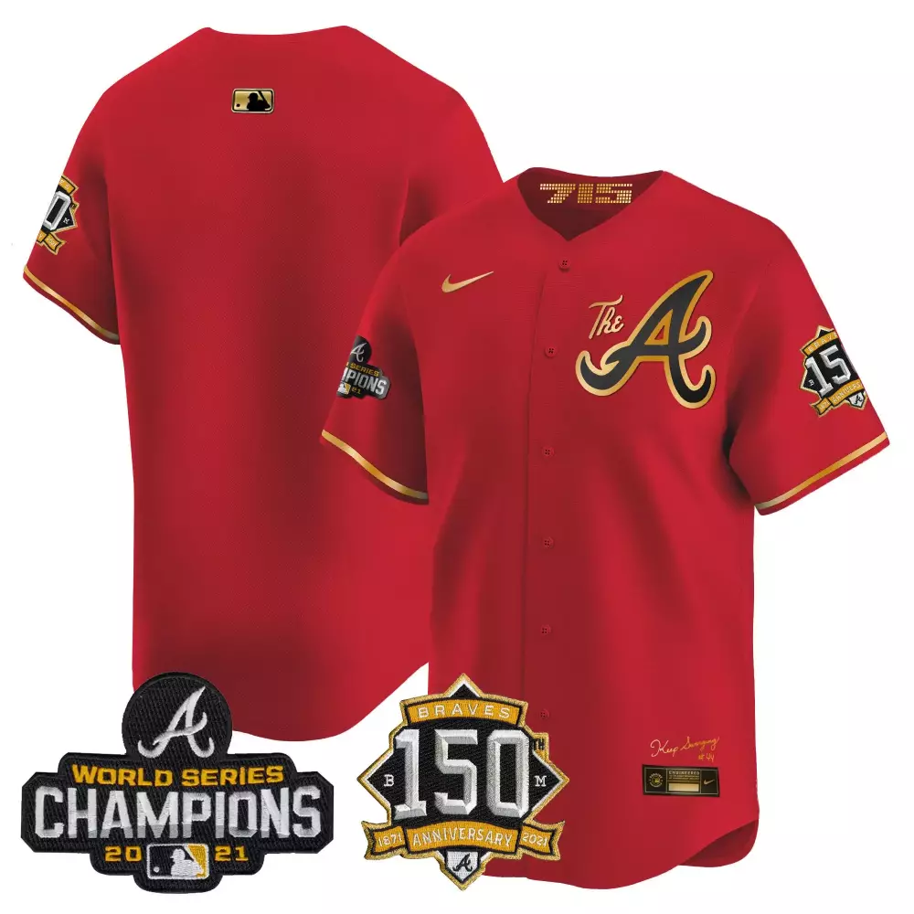 Ronald Acuna Jr 13 Atlanta Braves Jersey Red 2021 World Series Champions 150th Anniversary 1871-2021