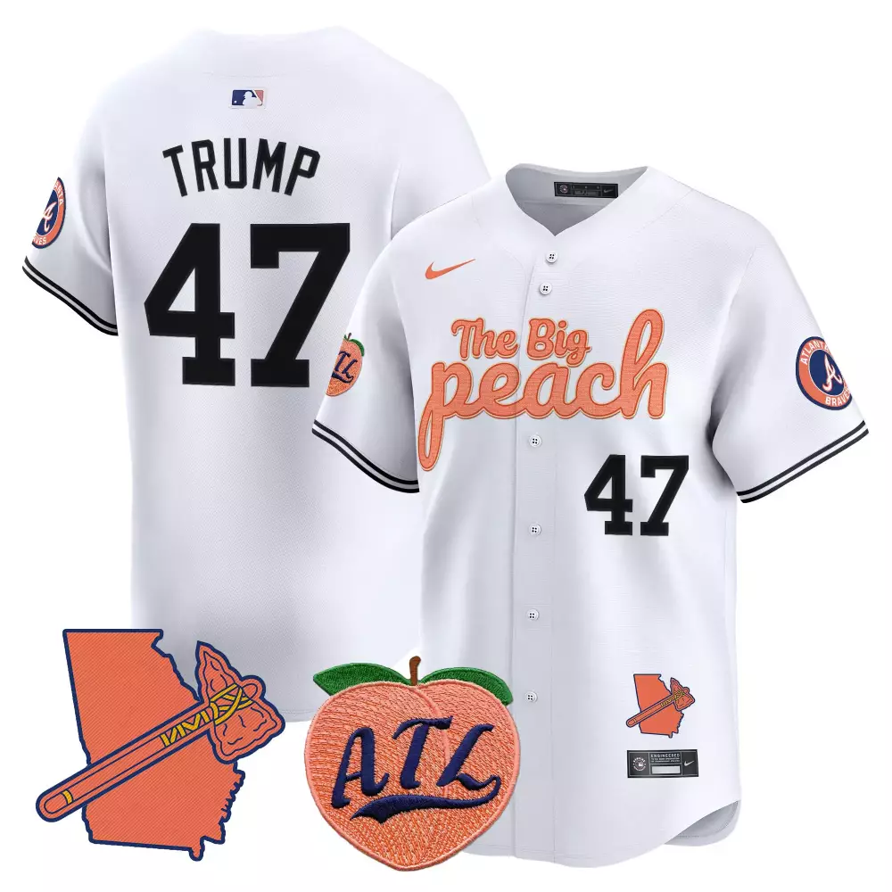 Donald Trump 47 Atlanta Braves Jersey White The Big Peach Georgia Outline Tomahawk Atl