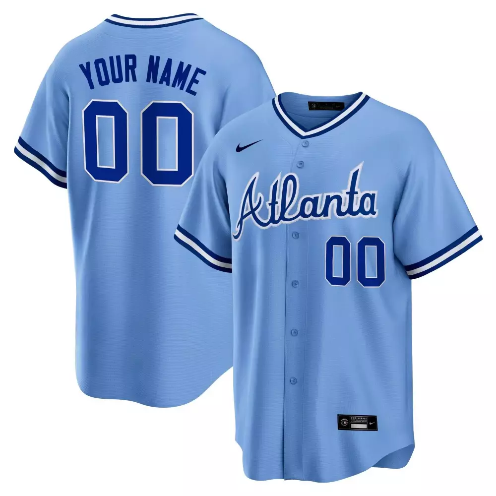 Custom Atlanta Braves Jersey Light Blue Men White Cool Throwback All Stitched