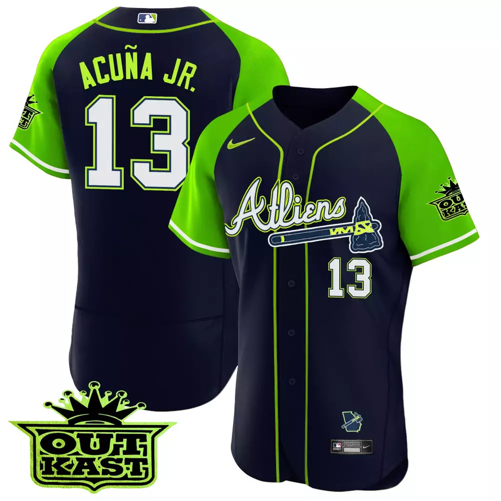 Acua Jr. 13 Atlanta Braves Jersey Navy Outkast Men Alternate Lime Green White All