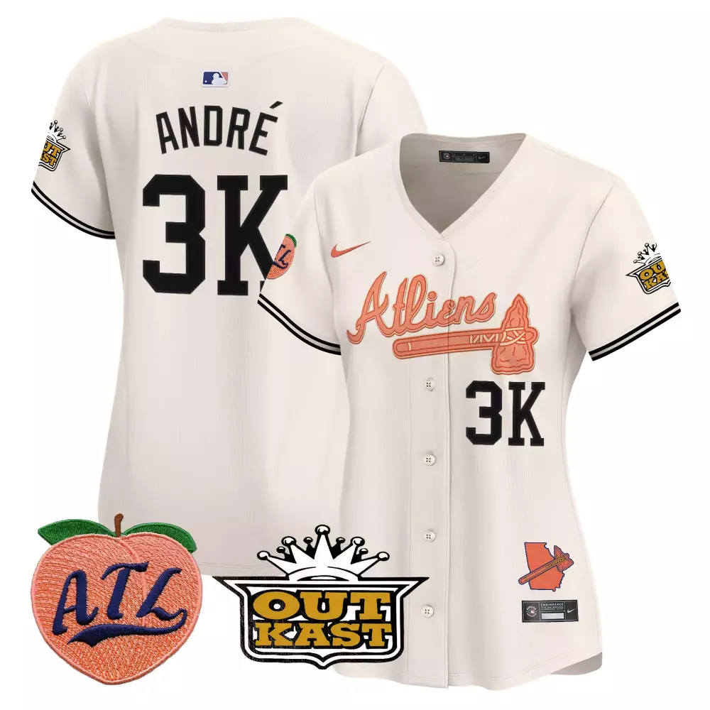 Andre Atliens Atlanta Braves Jersey White Outkast Peach Atl 2023 Black Orange Vapor
