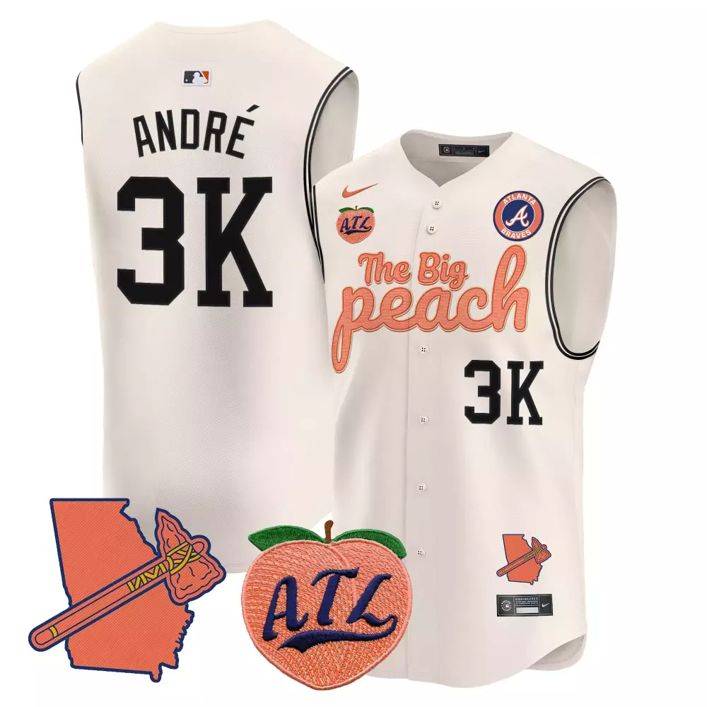 Prince Sleeveless 3 Jersey White The Big Peach Atlanta Braves Georgia Outline Tomahawk Atl 2024