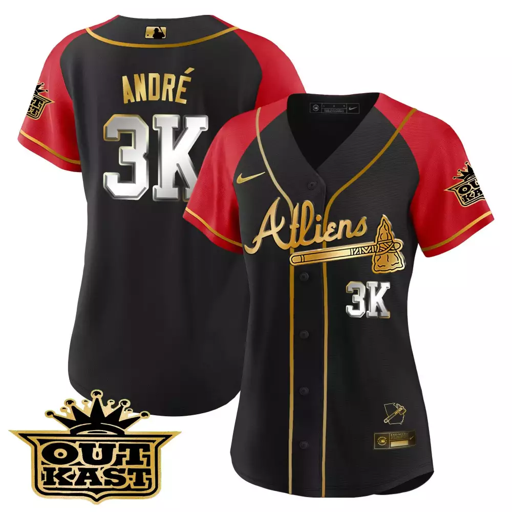 Andre Atliens Atl Jersey Black Outkast 2023 Women Alternate Split Design Gold Red