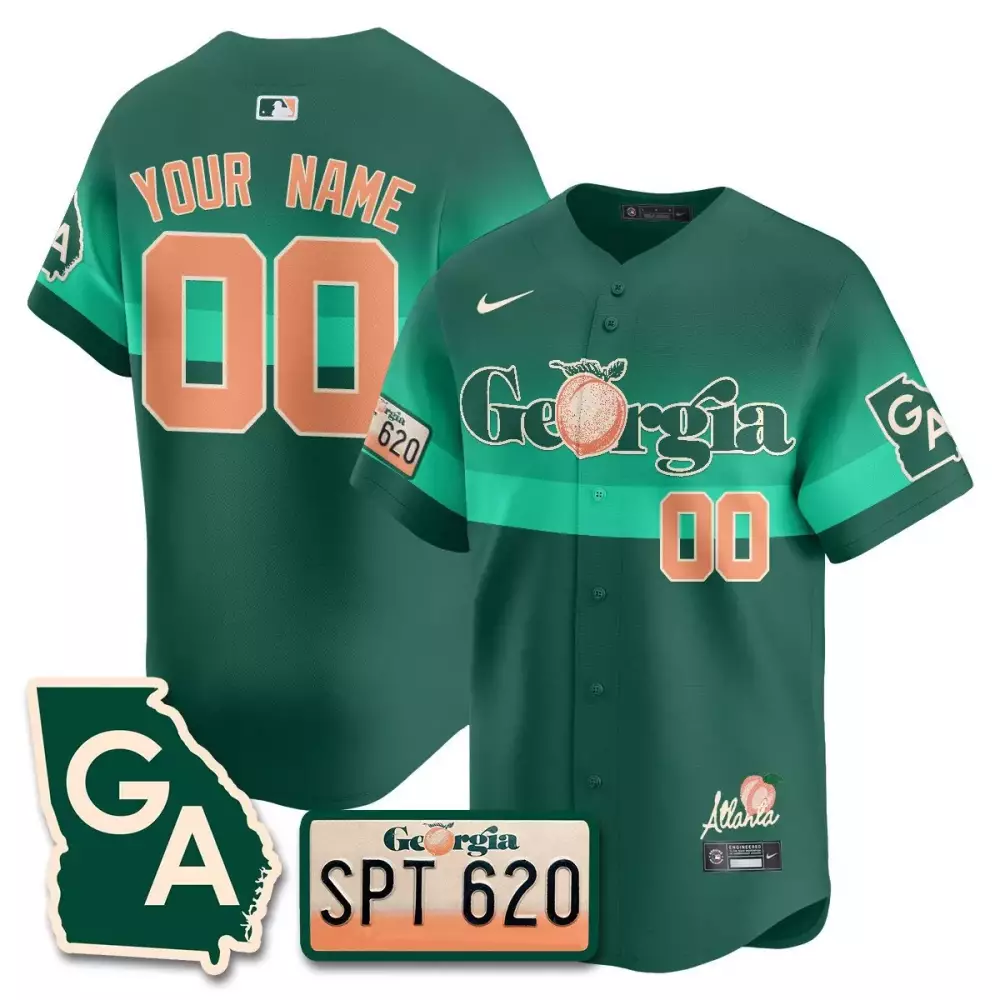 Custom Georgia Jersey Green Peaches License Plate Outline Peach Teal Vapor Premier