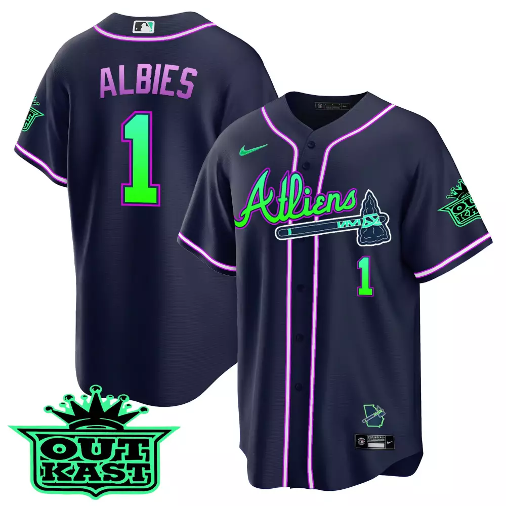 Albies Outkast 1 Atlanta Braves Jersey Navy Georgia State Outline 2024 Men Alternate