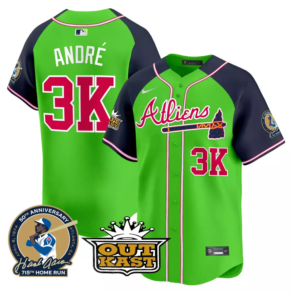 André 3 Atlanta Braves Jersey Lime Green Outkast 1974 Men Navy Blue Red White All