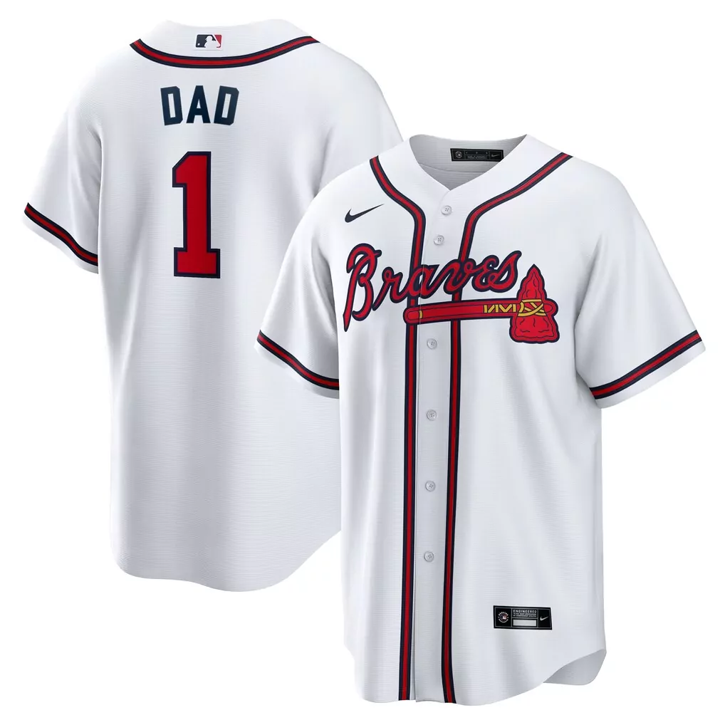 Dad 1 Atlanta Braves Jersey White Men Red Navy Home Replica