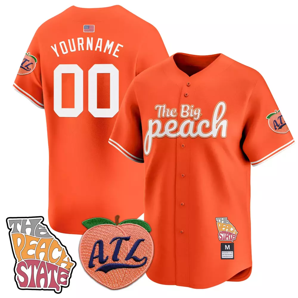 Custom Atlanta Braves Jersey Orange The Peach State Atl Us Flag Men White Light Blue