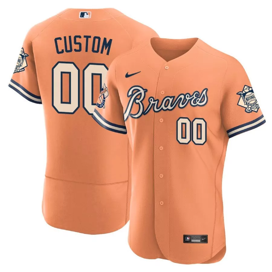 Custom Braves Jersey Orange National League Men Navy White Flex All Stitched