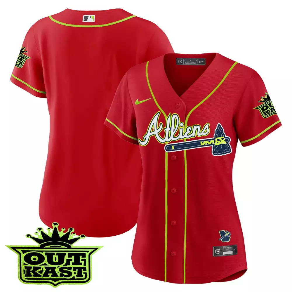 Atliens Atlanta Braves Jersey Red Outkast Men Neon Green Navy Blue White All Stitched