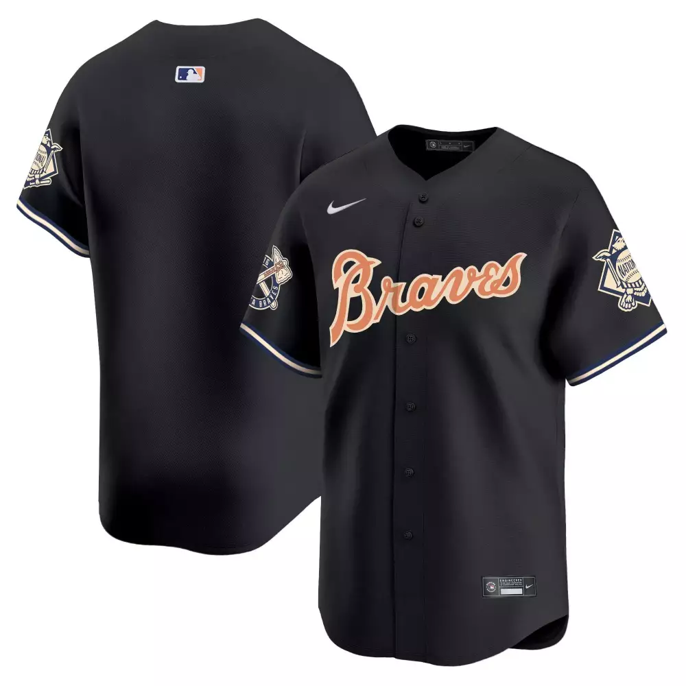 Ronald Acuña Jr. 13 Braves Jersey Black National League Men Cream Navy Vapor Premier