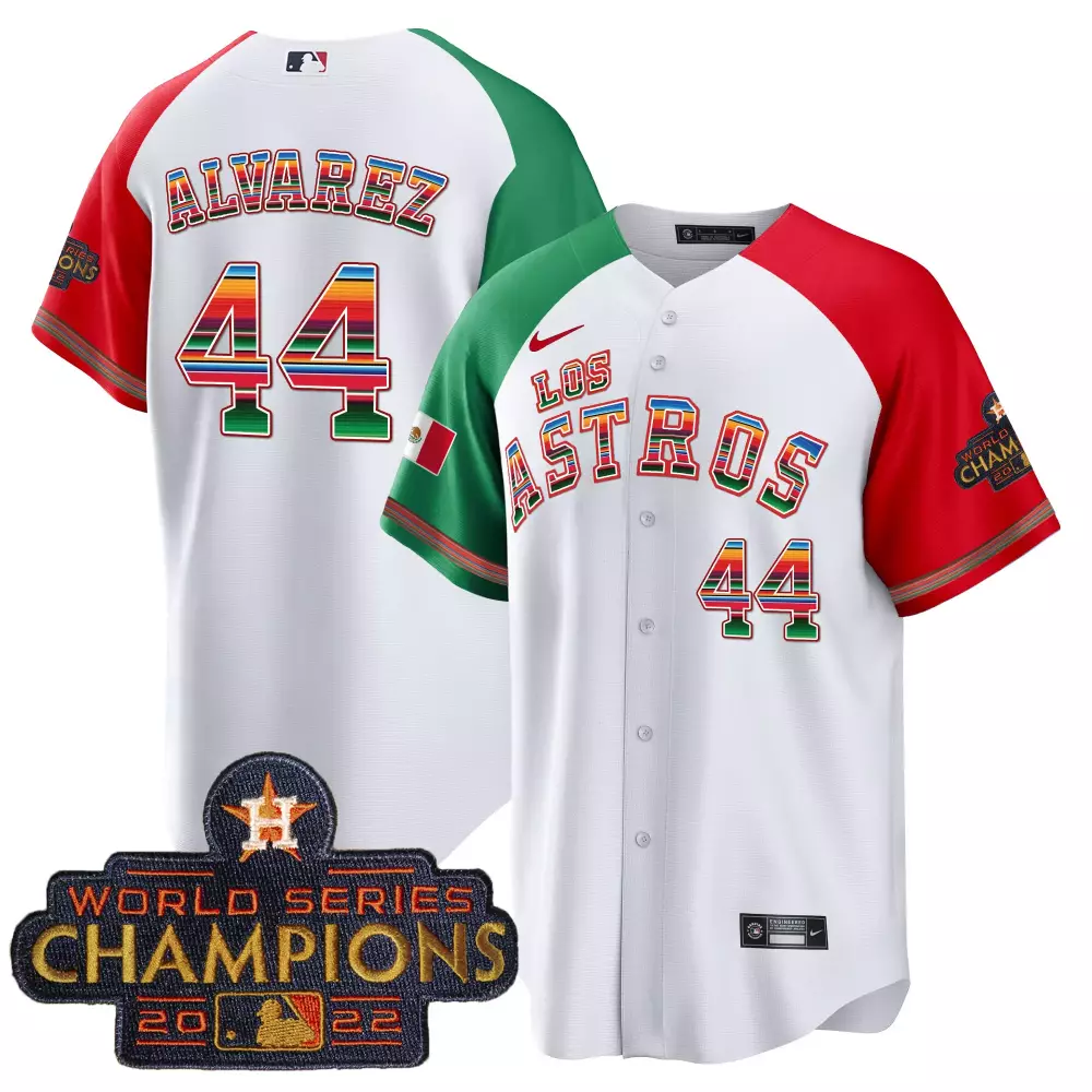 Yordan Alvarez 44 Houston Astros Jersey White Mexican Heritage World Series Champions 2022