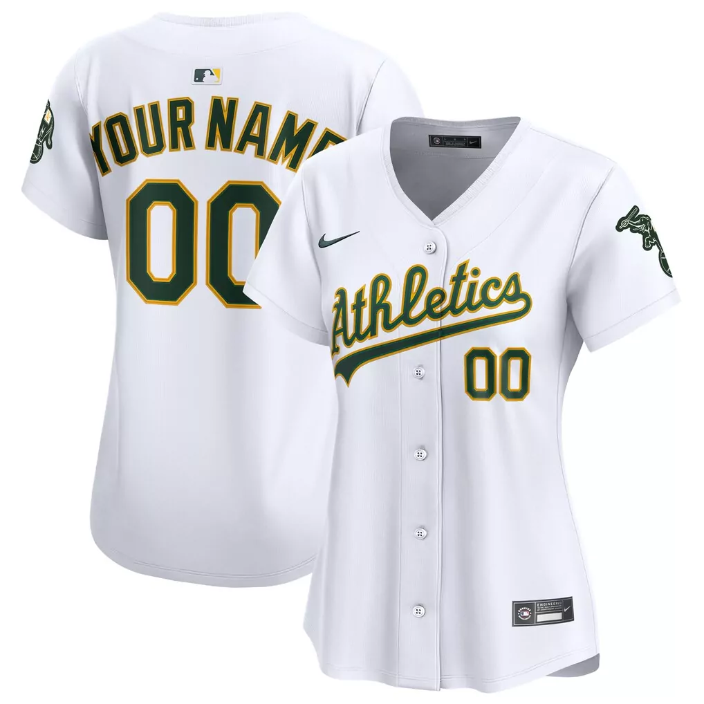 Custom Oakland Athletics Jersey White Women Green Gold Home Limited