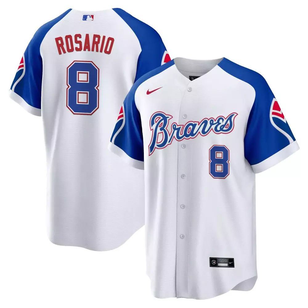 Eddie Rosario 8 Braves Jersey White Men Split Design Blue Red Throwback Cool Base