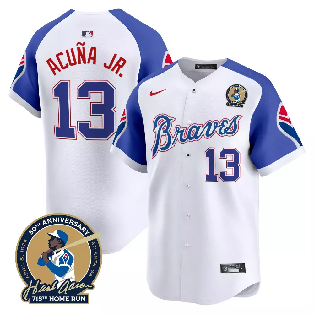 Ronald Acuna Jr. 13 Braves Jersey White Men Blue Red Stitched Anniversary